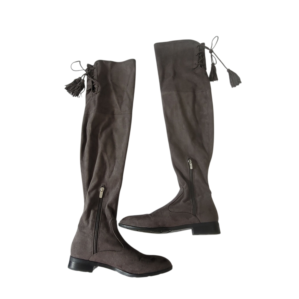 Grey Marc Fisher SZ 8 over knee Suede Tassel Boots - Picture 3 of 10